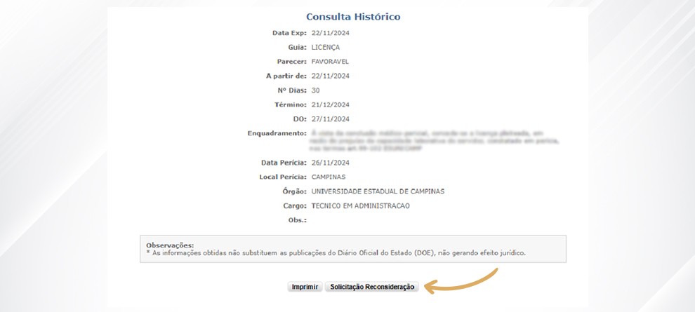 6. Clique no botão Solicitação Reconsideração;