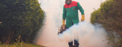 Homem dedetizando ambiente