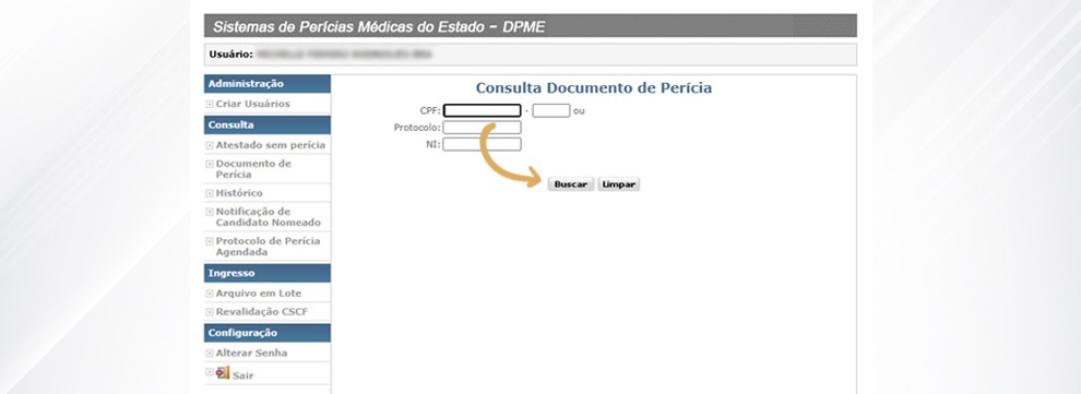 4. Inserir o CPF do servidor e clicar no botão Buscar;