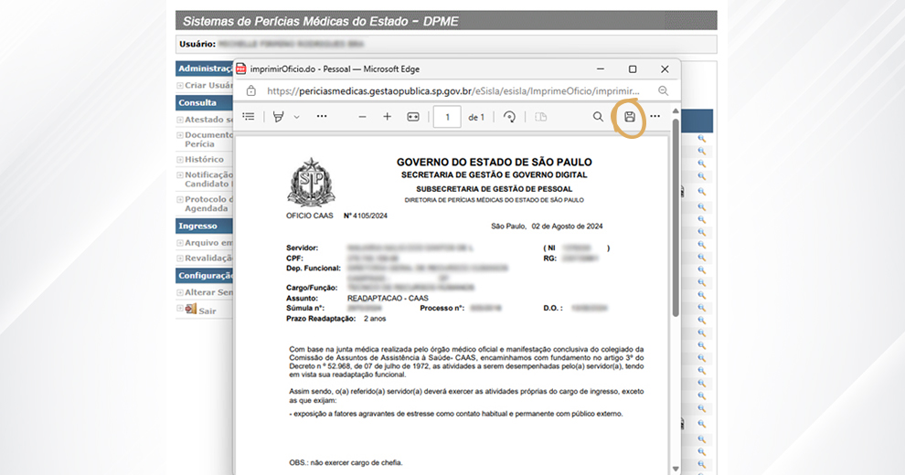 6. Salve o documento apresentado;