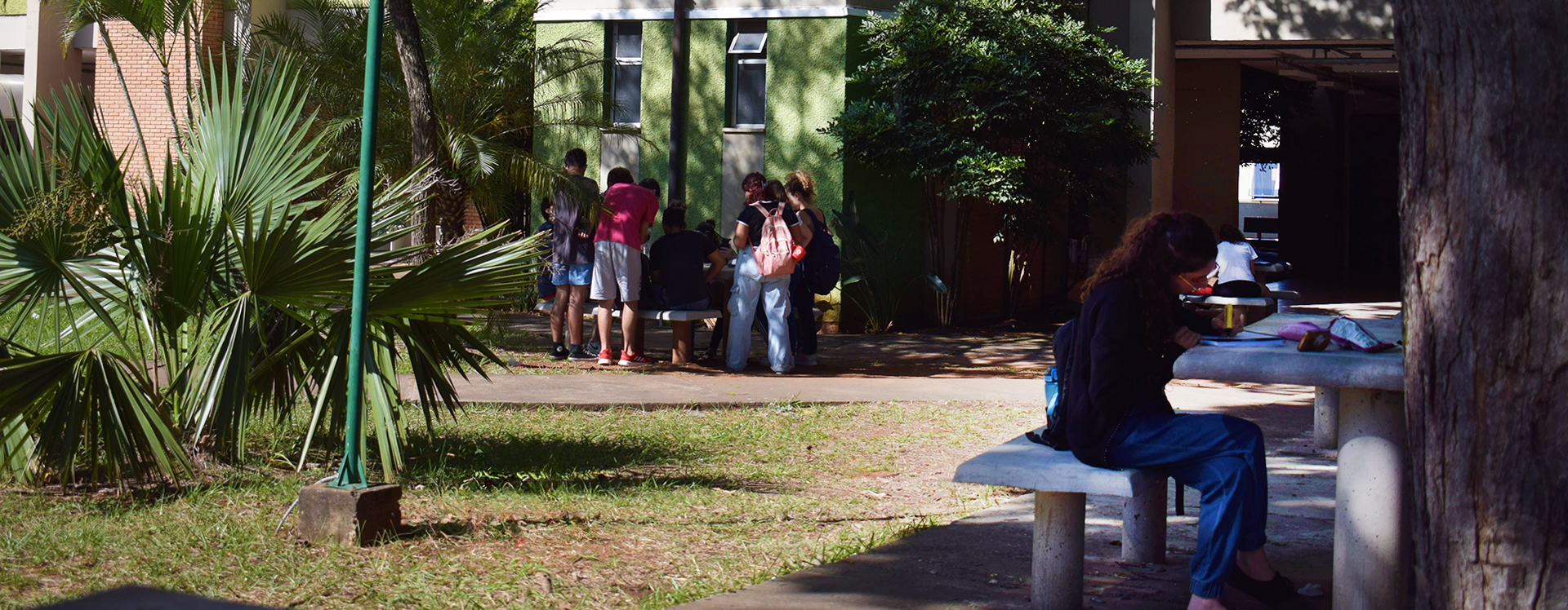 alunos com as bolsas nas costas