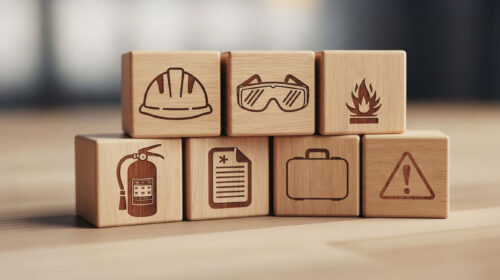 Blocos com ícones que simbolizam o gerenciamento de risco