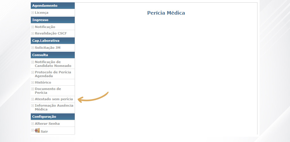 2. No menu à esquerda, clique na opão Consulta - Atestado sem Perícia;