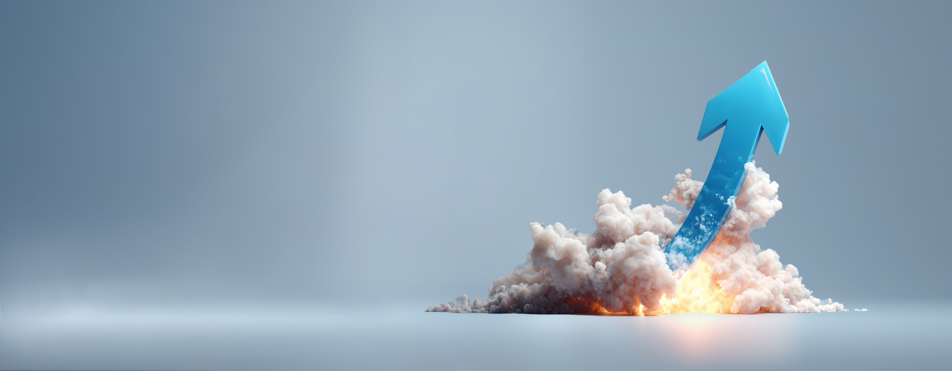Seta azul com fumaça remetendo ao lançamento de um foguete